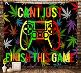 Trippy Gaming Cannabis Leaf Tapestry, Colorful Psychedelic Weed Tapestry Wall Hanging, Cool Funny Hippie Tapestry for Gamer Men Teen Boy Bedroom Living Room Video Game Theme Dorm Poster Decor, 60X40in