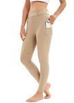 Women Horse Riding Leggings Full Seat Silicone Ladies Riding Tights Equestrian Breeches with Phone Pockets Khaki S