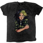 Billie Eilish T Shirt Anime Billie Logo Official Unisex Dip Dye Mineral Wash S Black