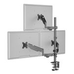 Pholiten Triple Monitor Arm Mount Stand, 3 Screens up to 32 inch, Adjustable Gas Spring Monitor Arm Mount with ±80° Tilt, ± 90° Swivel and 360° Rotation with Clamp Mounting, Weight up to 10kg Per Arm
