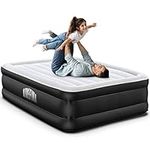 Airefina Luxury Air Bed Double with Built in Pump, Inflatable Air Mattress Fast Inflation, Flocking Surface Blow Up Bed for Home Guest, Portable Airbed for Camping, I-Beam Technology 190x137x46cm