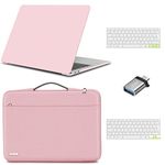 TECOOL 13 Inch Case Compatible with MacBook Air 13 inch 2022 2021 2020 2019 2018 A2337 M1 A2179 A1932, Plastic Hard Shell & Sleeve Bag & Keyboard Cover & USB adapter for Mac Air 13.3 - Pink & Pink