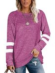 Famulily Women's Long Sleeve Shirt Tunic Tops Casual Blouse Pullover Sweatshirt T Shirts Hot Pink M