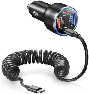 USB C Car Charger, 65W 4-Fast Port Dual 12V USB-C & USB-A Car Phone Charger PD&QC3.0 Super Fast Car Cigarette Lighter Adapter for iPhone 16 15 Pro Max Plus iPad, Samsung S24/S23 Ultra+5ft Type C Cable