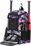 AI EN JIU Softball Equipment Bag for Youth Girls Adult, Lightweight Baseball Backpack with Shoe Compartment, Fence Hook for TBall Bat, Helmet(PinkCamouflage)