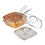 Homiu Frying Pan All-in-One Copper Multi-Purpose 4-Piece Set Non-Stick Multi-Use Stain Resistant Perfect as a Chip Pan, for Frying and a Rice Cooker