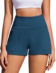 PINSPARK Workout Shorts Women Wide Leg Athletic Shorts High Waisted Yoga Shorts Tummy Control Gym Short with Pockets Dark Blue S