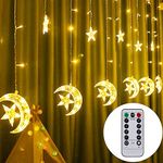 Twinkle Star 138 LED Star Moon Curtain String Lights, 8 Modes Decorations for Ramadan, Christmas, Wedding, Party, Home, Patio Lawn, Warm White (USB Powered)