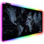 Extended RGB Gaming Mouse Mat 800x400x4mm, 17 Lighting Mode XL Extra Large Mouse Pad for gamer, Non-Slip Rubber Base and Waterproof, Keyboard Mousepad for Gaming, PC, MacBook, Laptop, Desk - World Map