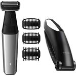 Philips BG5020/15 Bodygroom Series 5000 with Back Hair Removal Attachment and 3 Comb Attachments for Trimming, Black/Silver