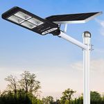 WisHomee Aluminium 300W Led Solar Street Lights Outdoor, Dusk To Dawn Security Flood Light Light With Remote Control, Waterproof, Ideal For Parking Lot, Yard, Pathway And Driveway(Cool White)