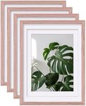 Egofine 12x16 Picture Frames 4PCS Covered by Plexiglass, Made of Solid Wood, Display Pictures 9x12/11x14 with Mat or 12x16 Without Mat for Table Top and Wall Mounting, Peach Pink