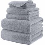 POLYTE Plush Quick Dry Lint Free Microfibre Bath Towel Set, 6 Pieces (Grey)