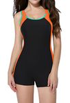 beautyin Women's Swimming Suits One Piece Water Aerobic Swimsuit Boyleg Swimwear Orange/Black