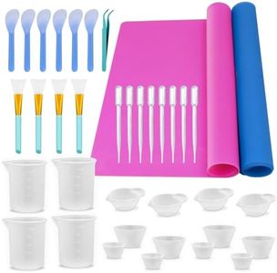 SWIGRANCE Epoxy Resin Mixing Tools Kit 36Pcs, Reusable Soft Silicone Tools, Includes A3 Non-Stick Silicone Mat, Measuring Cups, Dropper Pipettes, Stir Sticks, Brushes, Resin Casting DIY Jewelry Making