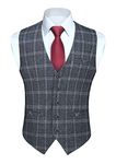 HISDERN Men's Waistcoats Blue Plaid Waistcoat Formal Classic Wedding Casual Check Suit Vest with Pockets XL