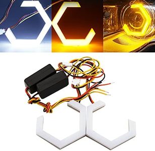 Qasim Hexagon Angel Eyes 90MM Halo Rings Retrofit Car Motorcycle Light Accessories Driving Day Fog Light Decoration DRL White+Amber Turn Signal Light Switchback 12V 24V 90MM, 2 Pack