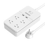 NTONPOWER Power Outlet Bar Surge Protector with 12W 2 USB Charging Port and 4 Electric Outlets Flat Wall Plug Power Strip with 5ft Heavy Duty Extension Cord for Home Office - White