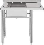 DEXSO Free Standing Single Bowl Kitchen Sink with Drainboard 36" x 21" x 40",Stainless Steel Commercial Utility Sink for Laundry Backyard Garage Restaurant, Bowl Size 18" L x 16" W x 9" H
