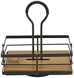 Gourmet Basics by Mikasa Nova Acacia Wood Rotating Condiment Caddy, 8.75 Inch, Black,5270309