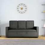 duroflex Wood Ease 3 Seater Sofa Cum Bed With Pullout Mechanism, Graphite Grey Finish, 3-Person Sofa