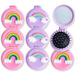 Toyseum 8 x Girls Rainbow Hair Brush with Mirror, Folding Brushes are Ideal Fillers for Kids Party Bags, Small Compact Foldable Brushes for Travel, Favours for Goody Bags & School Prizes, Pack of 8