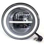 K.L. GOLD CABLES Led Round 12V-80V, 90W Headlight For Bullet Classic Electra Standard Interceptor Compatible with B, Jeep and Harley Davidson (Black, 7 Inch)