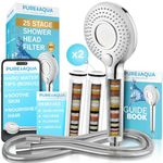 PUREAQUA 25 Stage Shower Head Filter | X2 Filters | High Pressure Shower Heads | Shower Filter Hard Water UK Brand | 3 Spray Settings | Powerful Shower Head | Water Softener Shower Head | Skin & Hair