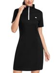 JINSHI Women's Polo Dress, Shirt Stretch Golf Tennis Workout Athletic Dress Short Sleeve Casual Sports Dresses Ladies with Pockets Black Size XL