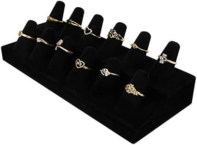 BELLE VOUS Joyero Anillos Terciopelo Negro – 2 Niveles 12 Conos de Dedos Organizador Anillos con Base Resistente - Expositor Anillos para Dormitorio, Tiendas y Escaparates de Joyerías