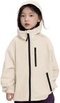 Rolanko Girls Rain Jacket Boys Lightweight Rain Coat Kids Water Resistant Outwear Jacket Windbreaker for Camping (Beige,10-12)