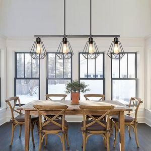 Dining Roon Light Fixtures, Kitchen Island Chandeliers Over Table, 4-Light Modern Farmhouse Pendant Lights Kitchen Island Lighting, Ceiling Hanging Dining Room Lights Over Table With Adjustable Height