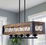 Modern Farmhouse Chandelier 32 inches W Black Rectangular Dining Room Chandelier, 5-Light Kitchen Island Wood Pendant Light (Bulb not Included)