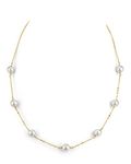 THE PEARL SOURCE 14K Gold 7.5-8.0mm AAA Quality Round Genuine White Japanese Akoya Saltwater Cultured Pearl Tincup Necklace in 16" Choker Length for Women