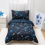 david's kids 4 Piece Toddler Bedding Set - Soft Breathable Toddler Bedding Set for Boys Girls, Includes Quilted Comforter, Flat Sheet, Fitted Sheet and Pillowcase, Space