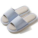 JIJIe Slippers for Women Men Linen Slippers Open Toe House Shoes Summer Sandals for Indoor Outdoor Bedroom (Light Blue 38/39)