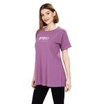 WEET Women's Long Length Printed T-Shirt (X-Large, Purple)