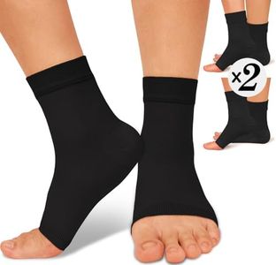 Ankle Brace Compression Socks Sleeves (2 Pack) for Women & Men – 8-15 mmHg Support for Plantar Fasciitis Relief, Heel Pain, Arch & Ankle Support, Foot Brace, Breathable Open-Toe Design（Black L/XL）
