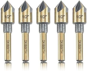 Countersink Drill Bit Set, 5 Pieces High Speed Steel 82 Degree 5 Flute 6mm Round Shank Mill Cutter Bit Countersink in Sizes 1/2" Set with Carrying Case.