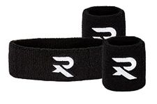 Raquex Wristband and Headband Set - Snug Fit Exercise Band - Cotton Sweat Bands for Men and Women - Stretchy Sweat Bands for Sports - 2 x Wrist Bands, 1 x Head Band (Black)