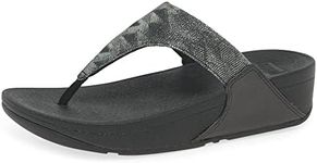 Fitflop Women's Lulu Glitz Toe Post Wedge Sandal, All Black, 5 US