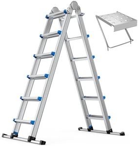 20.5FT Aluminum Foldabl Extension Ladder - Heavy-Duty A-Frame Adjustable Design for Home & Work, 330lbs Capacity, Retractable System with Safety Lock