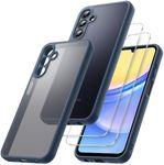 JETech 3 in 1 Matte Case for Samsung Galaxy A15 5G / 4G 6.5-Inch with 2-Pack Tempered Glass Screen Protector, Translucent Frosted Shockproof Phone Cover with Camera Protection (Navy)