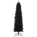 Best Choice Products 7.5ft Black Artificial Holiday Christmas Pencil Tree for Home, Office, Party Decoration w/ 972 Tips, Metal Hinges & Base