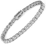 18k White Gold Plated CZ Tennis Bracelet, 4MM Cubic Zirconia Charm Bracelet for Women Men, 7 Inch, gold plated copper, Cubic Zirconia