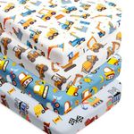 4 Pack Baby Boy Crib Sheets Set Soft Fitted Construction Truck or Dinosaur Theme Baby Boy Mattress Covers Breathable Toddler Sheets for Infant or Newborn Boys (Construction, Crib Sheets)