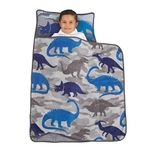 Everything Kids by NoJo Blue & Grey Dino Toddler Nap Mat with Pillow & Blanket, Navy, Grey, Blue