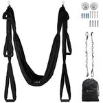 UpCircleSeven Aerial Yoga Swing Set - Yoga Hammock/Sling Kit + Extension Straps & eBook - Antigravity Ceiling Hanging Yoga Sling - Inversion Swing for Beginners & Kids (Black)