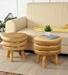 NACIA Ottoman Stool for Living Room Set of 2 Sitting Pouffes upholstered pouffe Puffy for Foot Rest Home Furniture Mudda Pouf Round Sitting 4 Wooden Legs Foot Stool for Office Room Décor, Beige