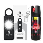 Self Defence Spray & LOUD Personal Safety Alarm NOYZIE UK Legal Pepper Spray Alternative with UV Marking & Keychain - Criminal Identifier Spray for Personal Protection (Black Rechargeable)